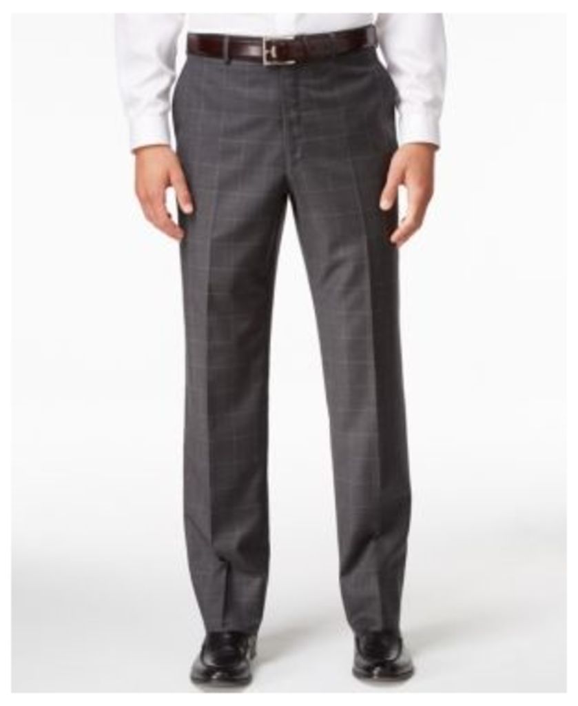 Shaquille O'Neal Collection Men's Big & Tall Classic-Fit Charcoal Windowpane Pants, Only at Macy's