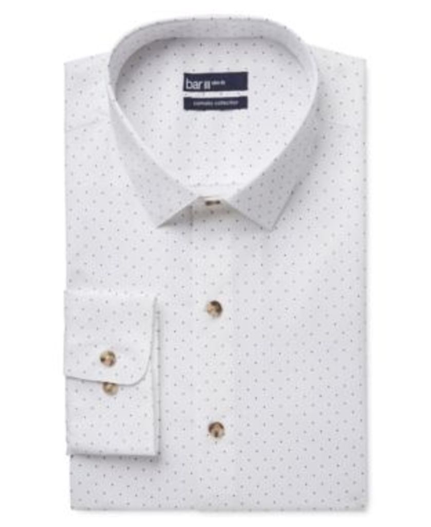 Bar Iii Carnaby Collection Slim-Fit White Navy Polka Dot Print Dress Shirt, Only at Macy's