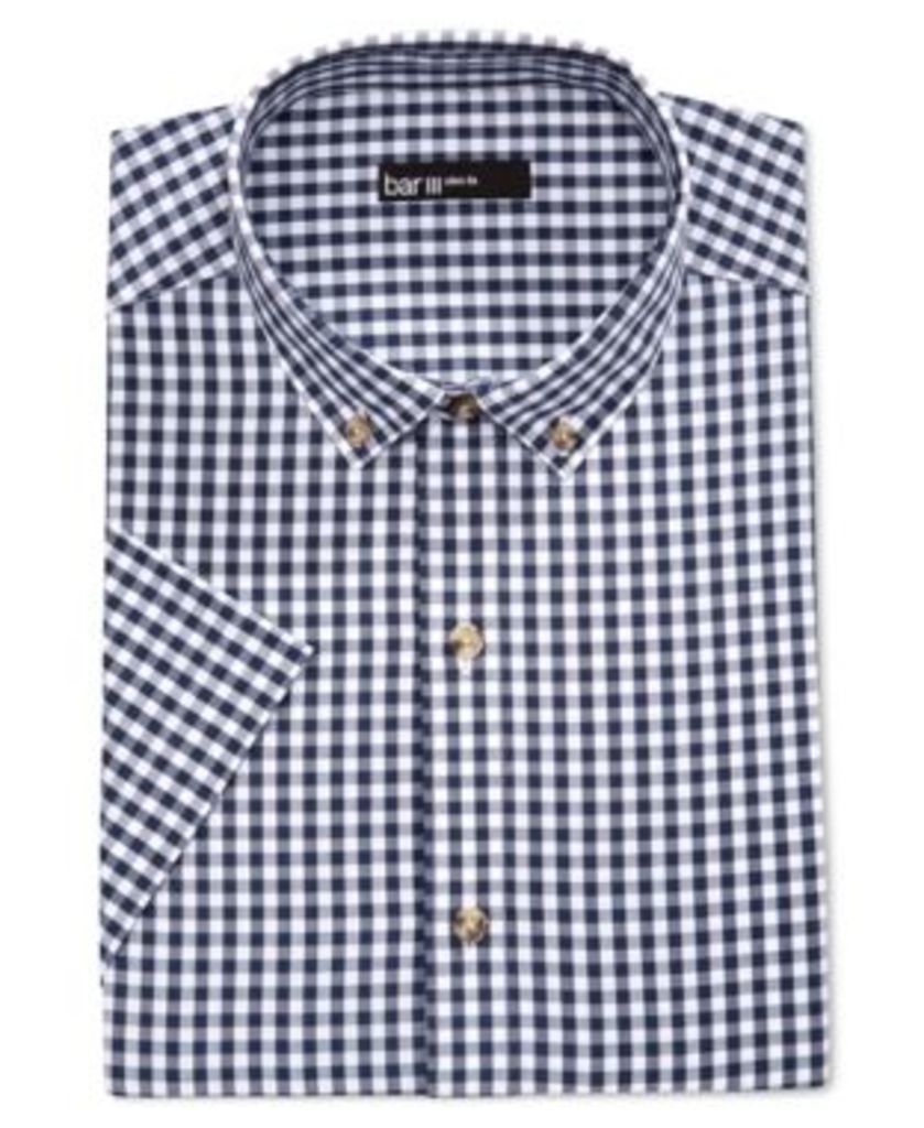 Bar Iii Men's Slim-Fit Navy and White Gingham Short-Sleeve Dress Shirt, Only at Macy's
