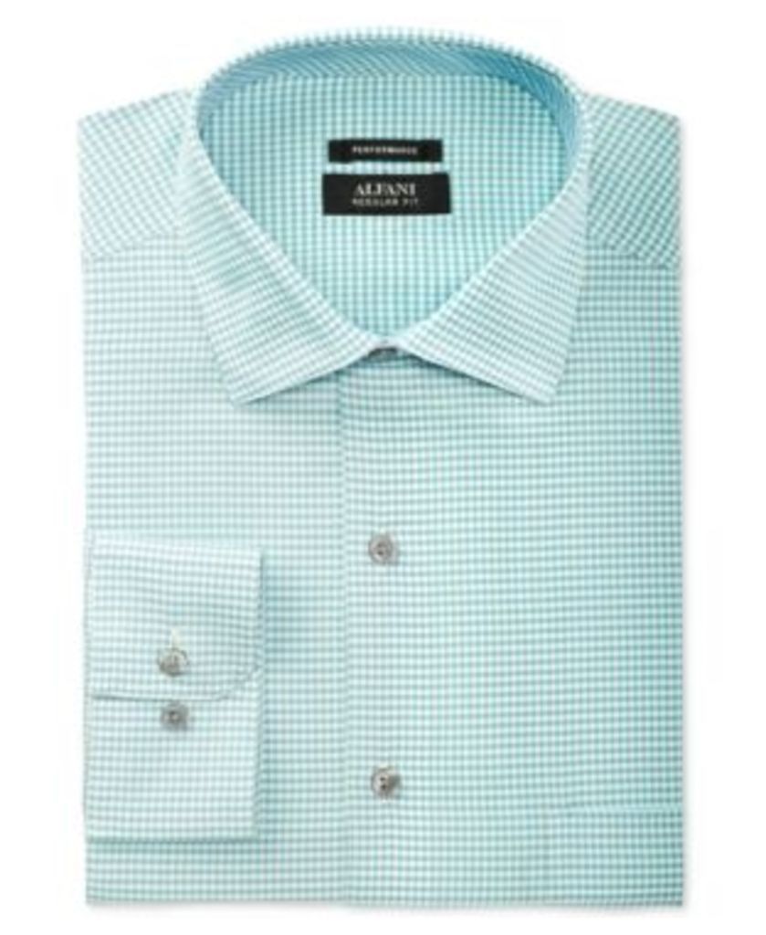 Alfani Men's Classic/Regular Fit Performance Stretch Easy Care Gingham Dress Shirt, Created for Macy's