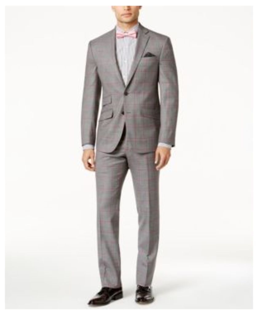 Tallia Men's Slim-Fit Gray and Pink Windowpane Suit