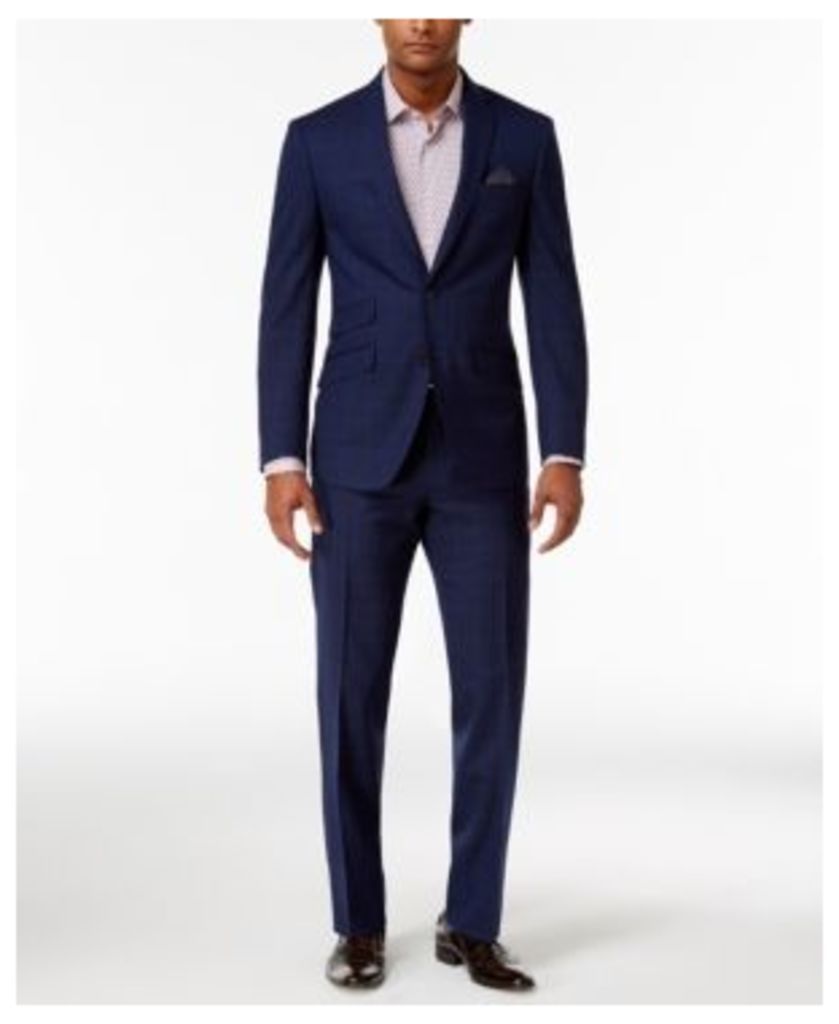 Tallia Men's Slim-Fit Navy Plaid Suit