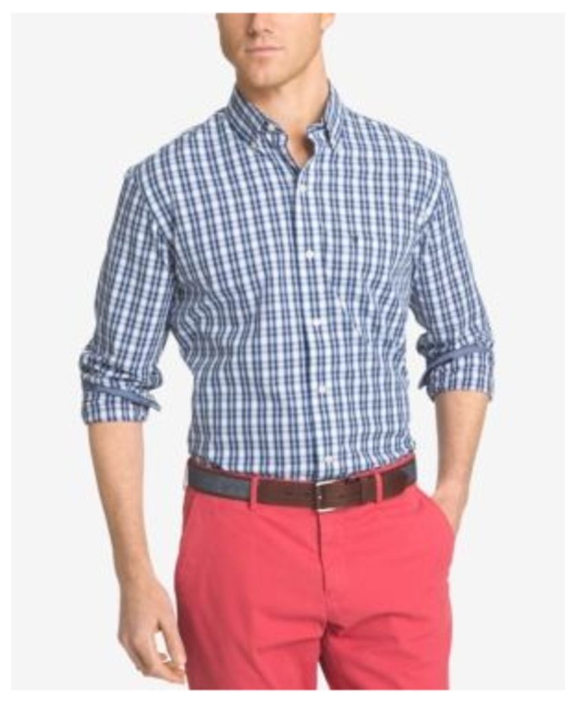 Izod Men's Non-Iron Plaid Button-Down Long-Sleeve Shirt