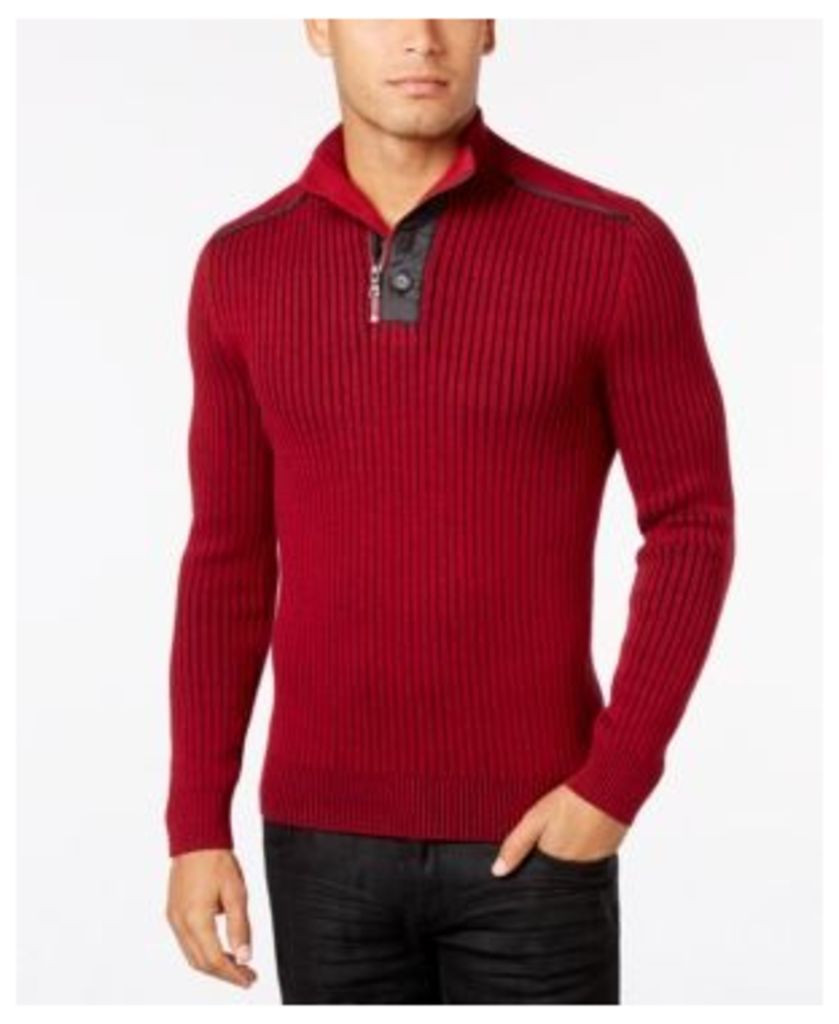 Inc International Concepts Men's Quarter-Zip & Button Ribbed Sweater, Created for Macy's