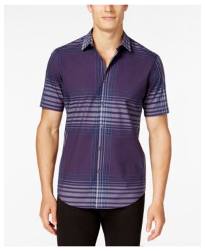 Alfani Men's Slim-Fit, Only at Macy's Spaced Plaid Short-Sleeve Shirt, Only at Macy's