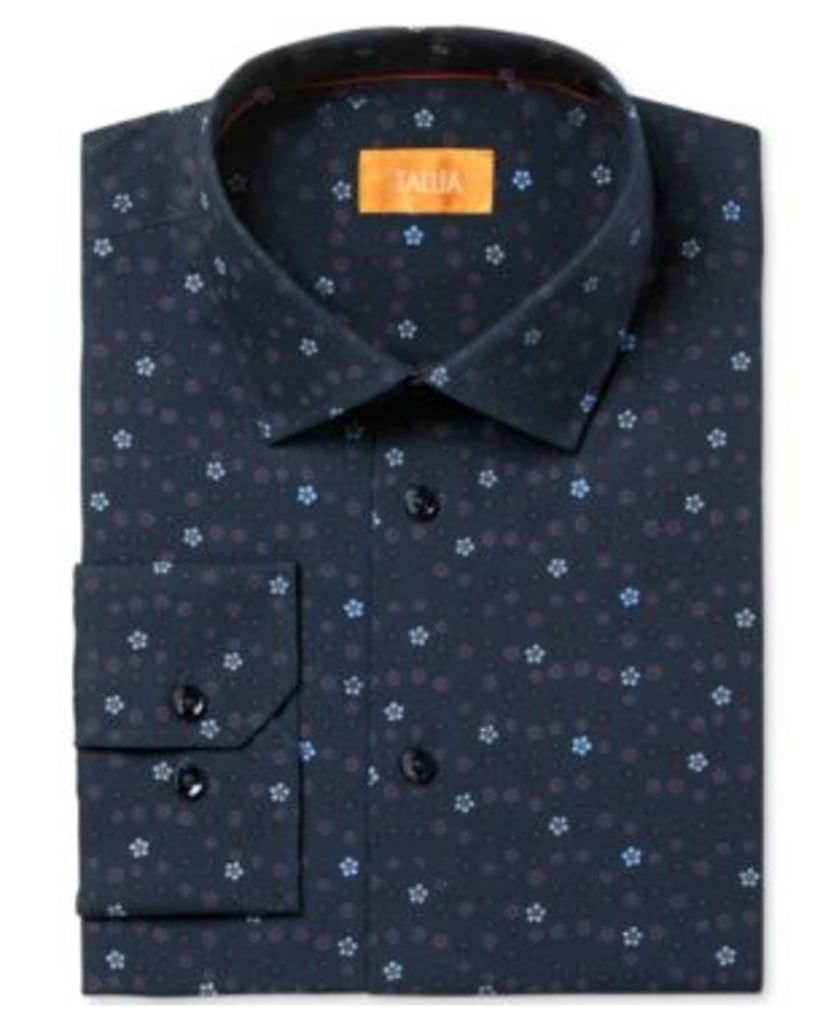 Tallia Men's Fitted Jacquard Mini Flowers On Solid Ground Dress Shirt