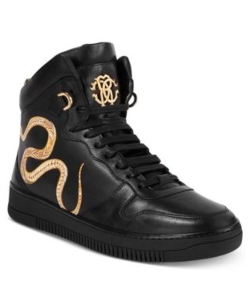 Roberto Cavalli Men's Leather Gold Hightop Sneakers Men's Shoes
