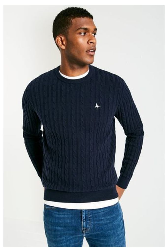 MARLOW CABLE CREW NECK JUMPER NAVY