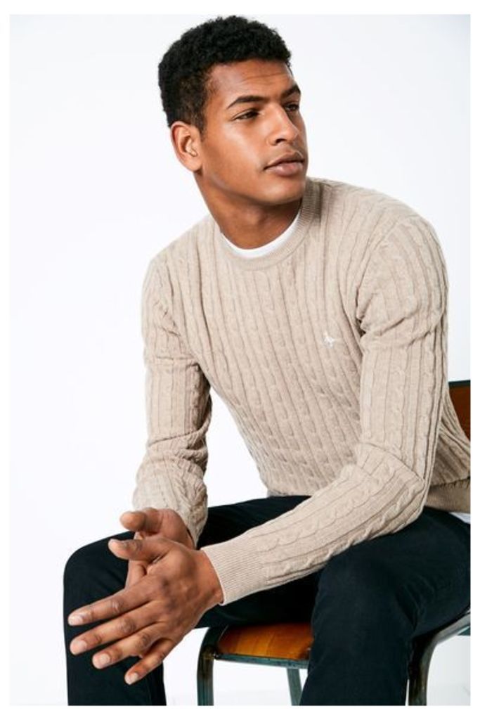 MARLOW CABLE CREW NECK JUMPER SAND