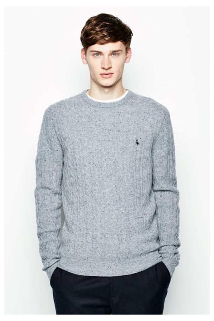 MARLOW CABLE CREW NECK JUMPER LT GR DONE
