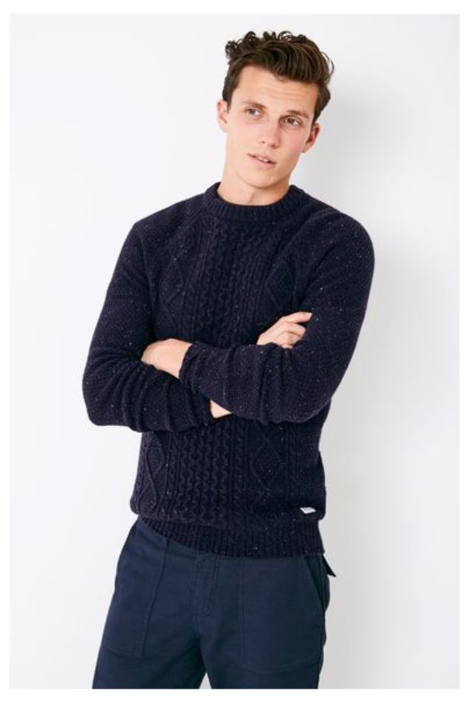 DITTERIDGE LAMBSWOOL RICH CABLE JUMPER NAVY