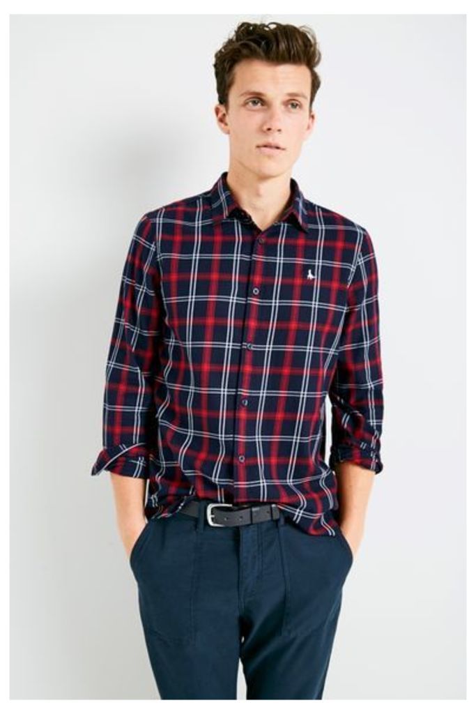 SALCOMBE FLANNEL CHECK SHIRT NAVY/RED