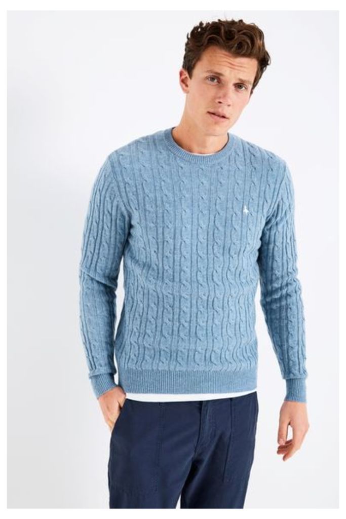 MARLOW MERINO WOOL CABLE JUMPER BLUE/WHITE