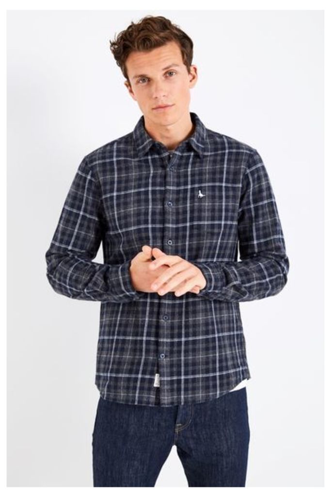 STANWICK BRUSHED CHECK FLANNEL SHIRT NAVY/GREY