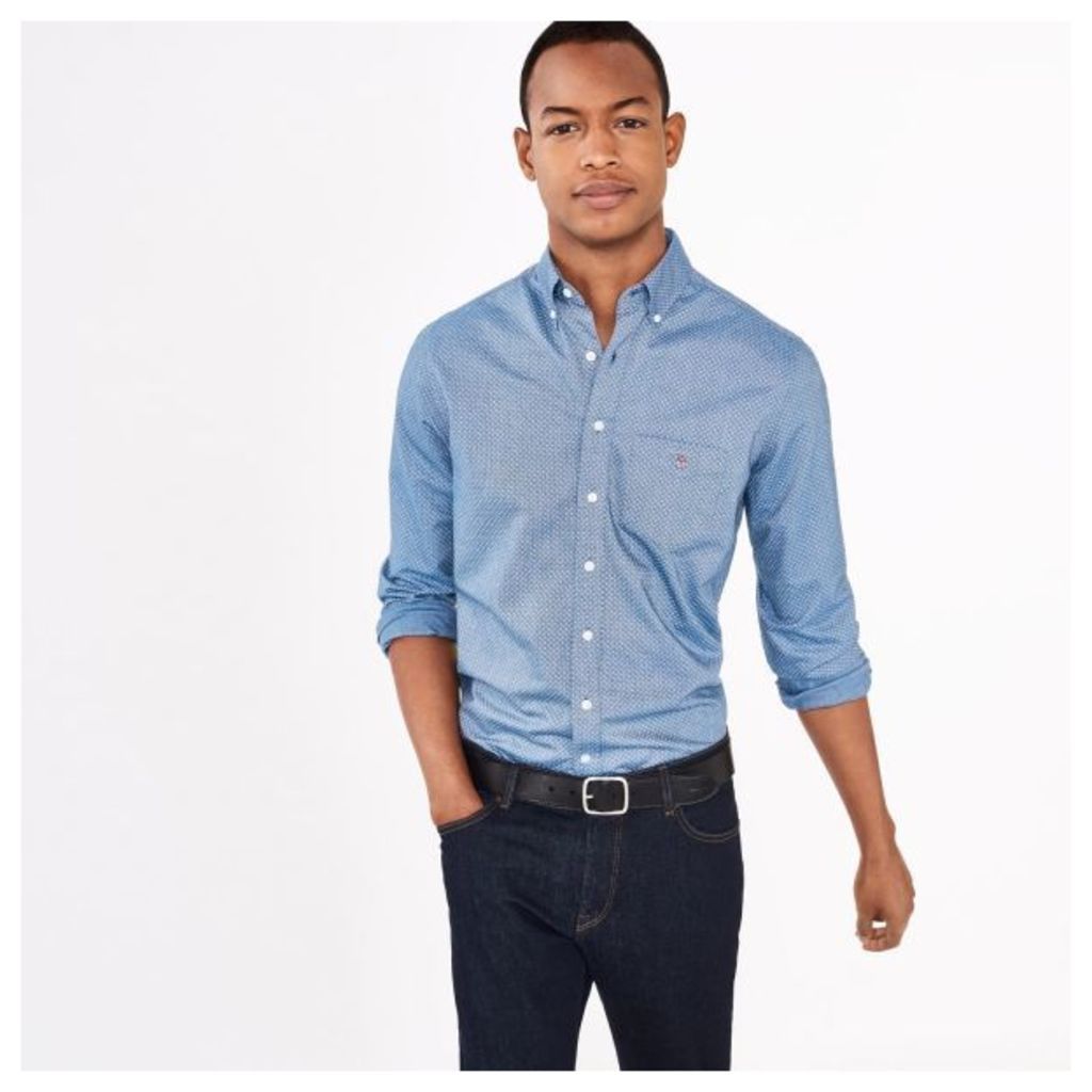Oxford Polka Dot Fitted Shirt - Navy