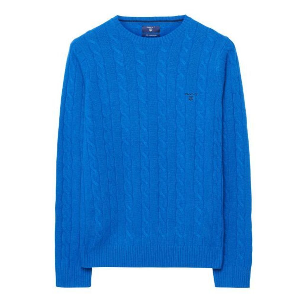 Lambswool Cable Crewneck Jumper - Nautical Blue