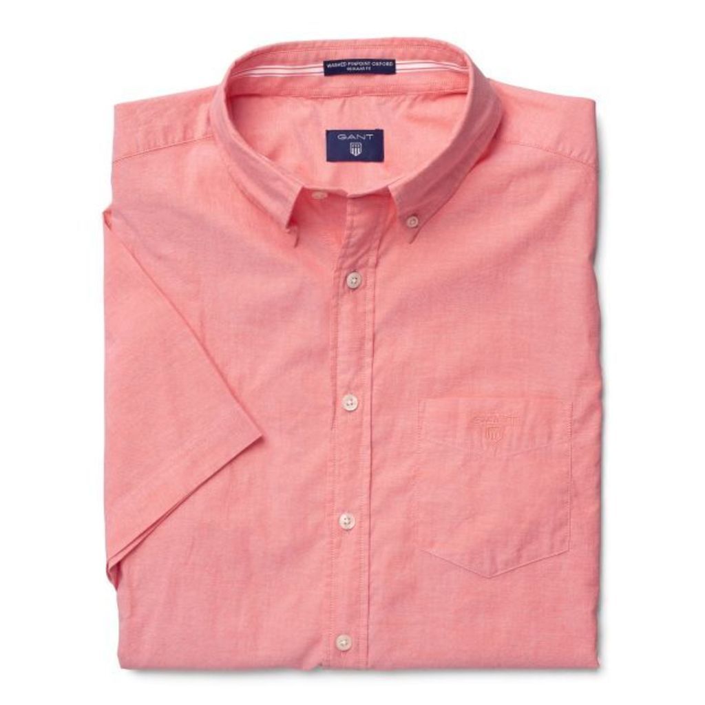 Short-sleeve Washed Pinpoint Oxford Shirt - Shell Pink