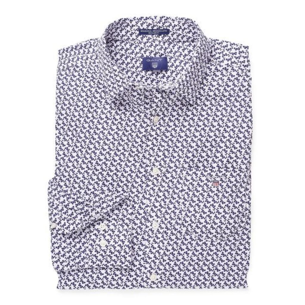 Mini Leaf-print Broadcloth Shirt - Indigo