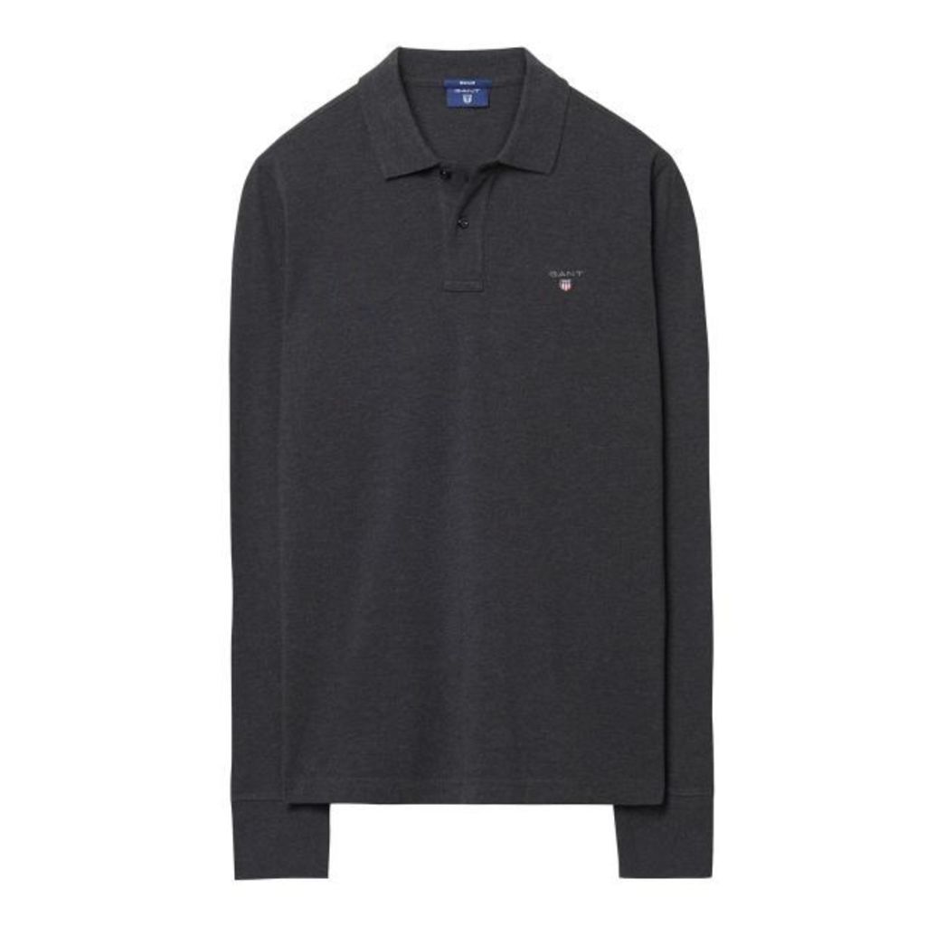 Long Sleeved Polo Shirt - Dark Antracit Melange