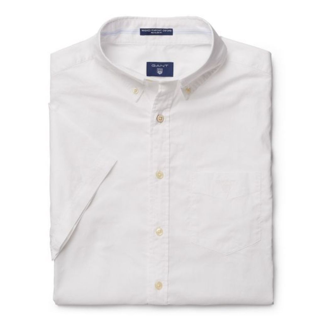 Short-sleeve Washed Pinpoint Oxford Shirt - White