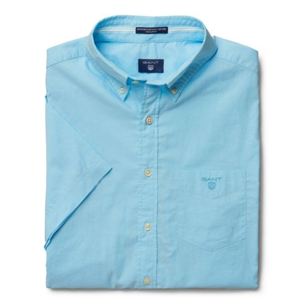 Short-sleeve Washed Pinpoint Oxford Shirt - Topaz Blue
