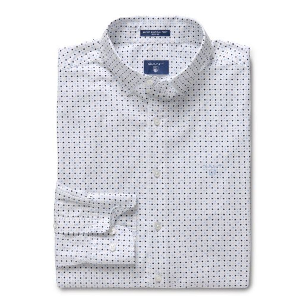 Regular Fit Micro Nautical Print Shirt - White