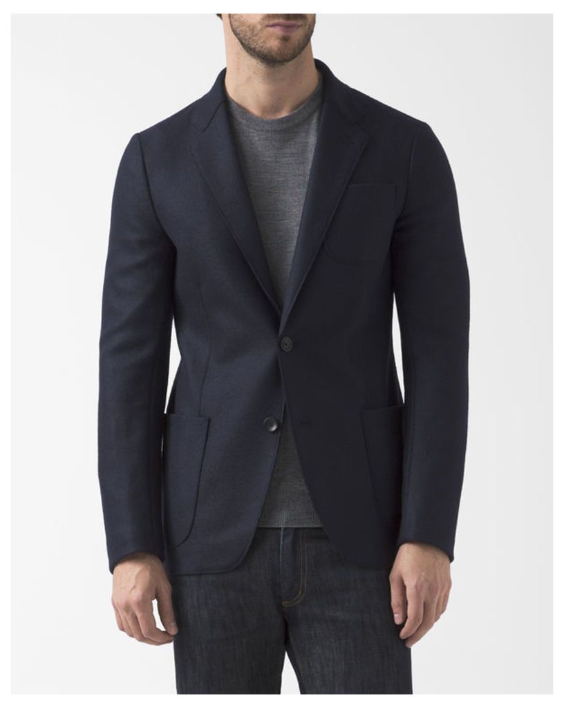Destructured Navy Blue Wool Jacket with Chest Pocket