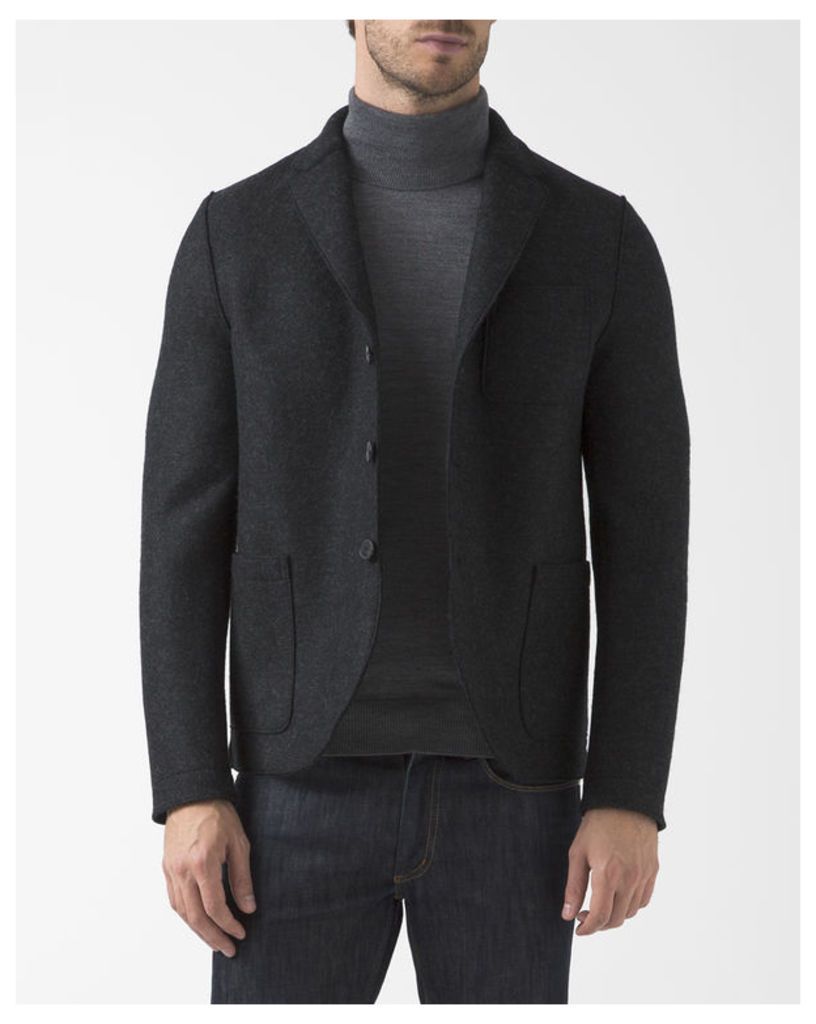 Flecked Anthracite Boiled Wool Unstructured Boxy Jacket