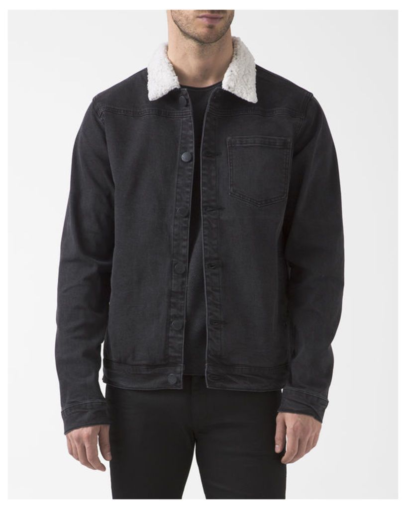 Black Denim Arrowhead Jacket with Sherpa Collar