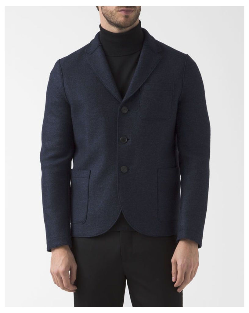 Stranded Blue Boiled Wool Unstructured Boxy Jacket