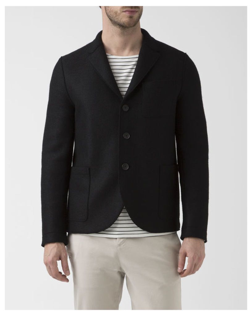 Black Boiled Wool Unstructured Boxy Jacket