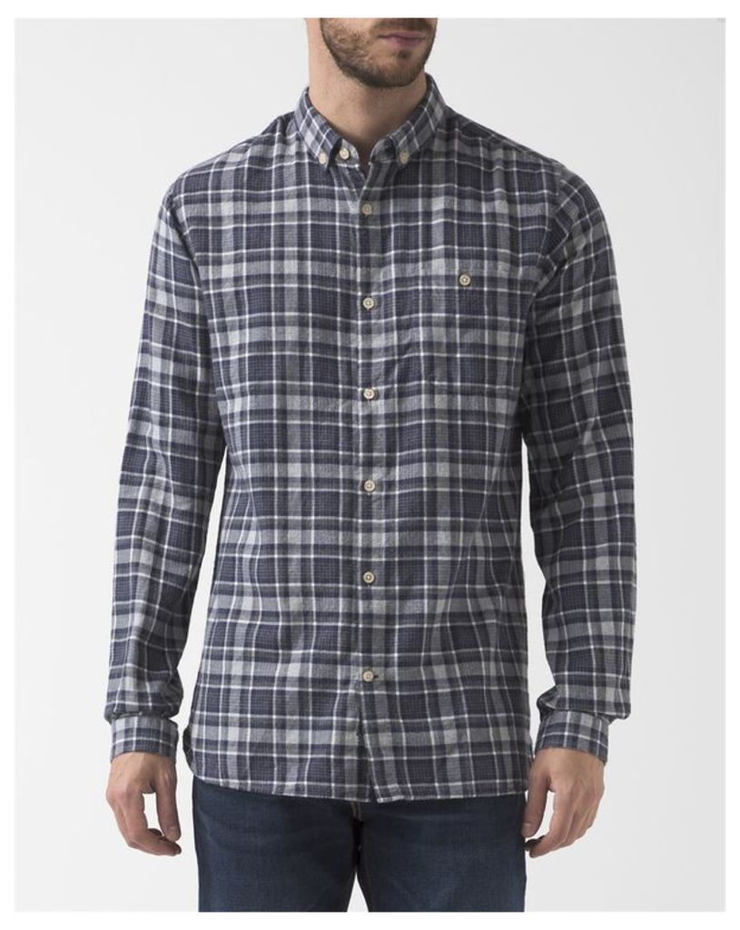 Grey Blue Checked Flannel Shirt