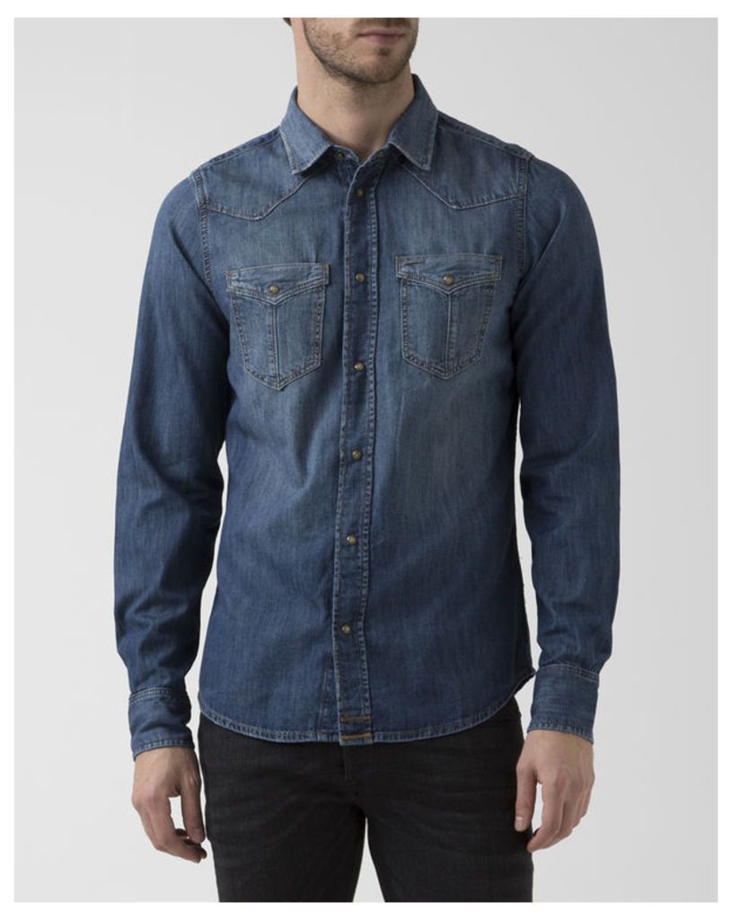 Faded Blue Denim Broome Shirt With Front Pockets