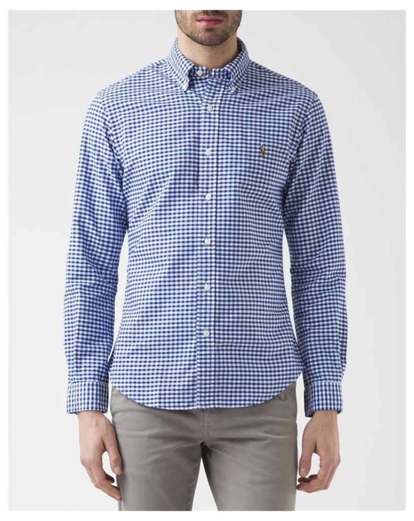 Blue and White Slim Fit Gingham Oxford Shirt