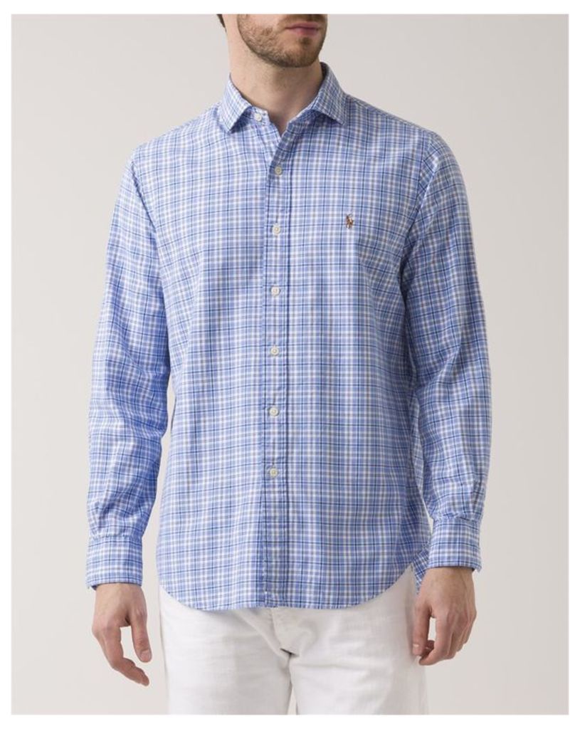 Blue Checkered Custom Fit Oxford Shirt