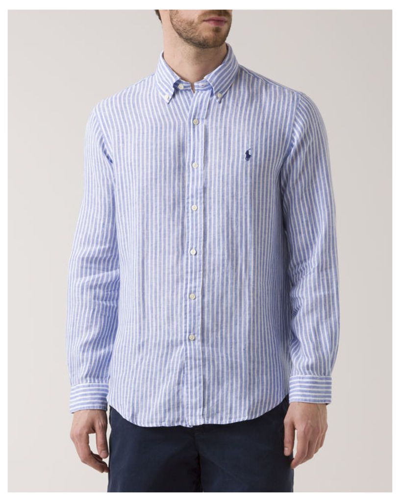 Blue Striped Custom Fit Linen Shirt