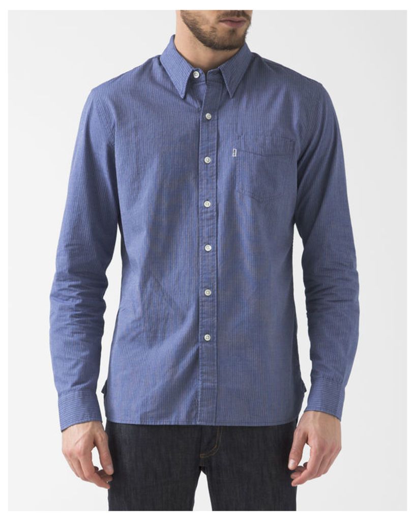 Striped Button-Down Collar Chambray Shirt With Pocket