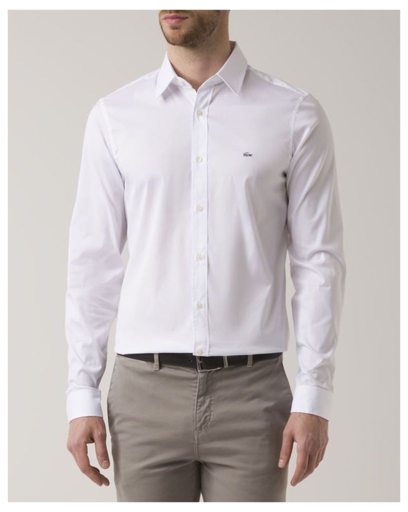 White Slim-Fit Stretch Poplin Chest Logo Shirt
