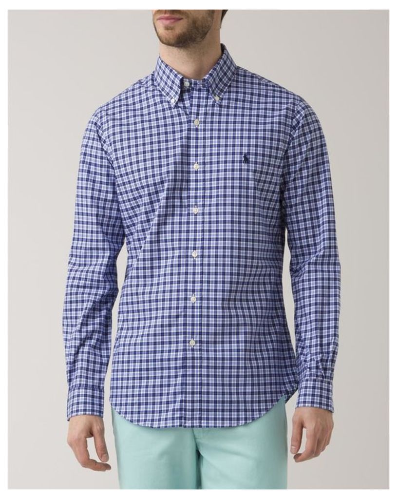 Blue Checkered Slim Fit Poplin Shirt