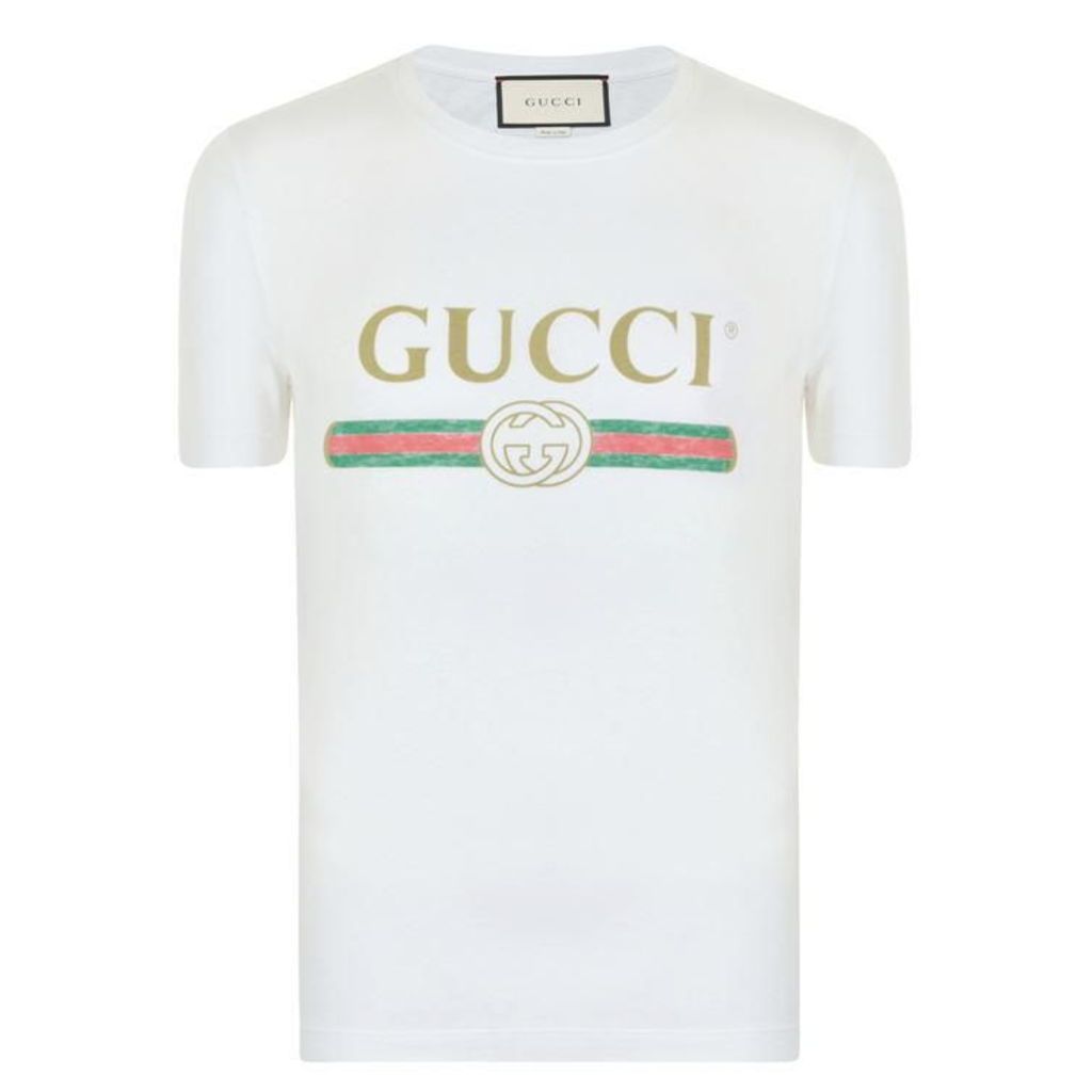 GUCCI Distressed Fake Logo T Shirt