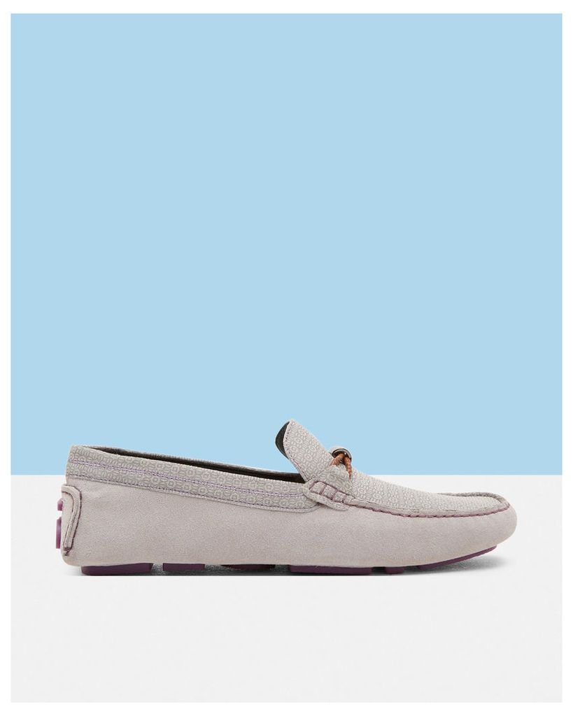 Ted Baker Geo print suede driving moccasins Light Grey