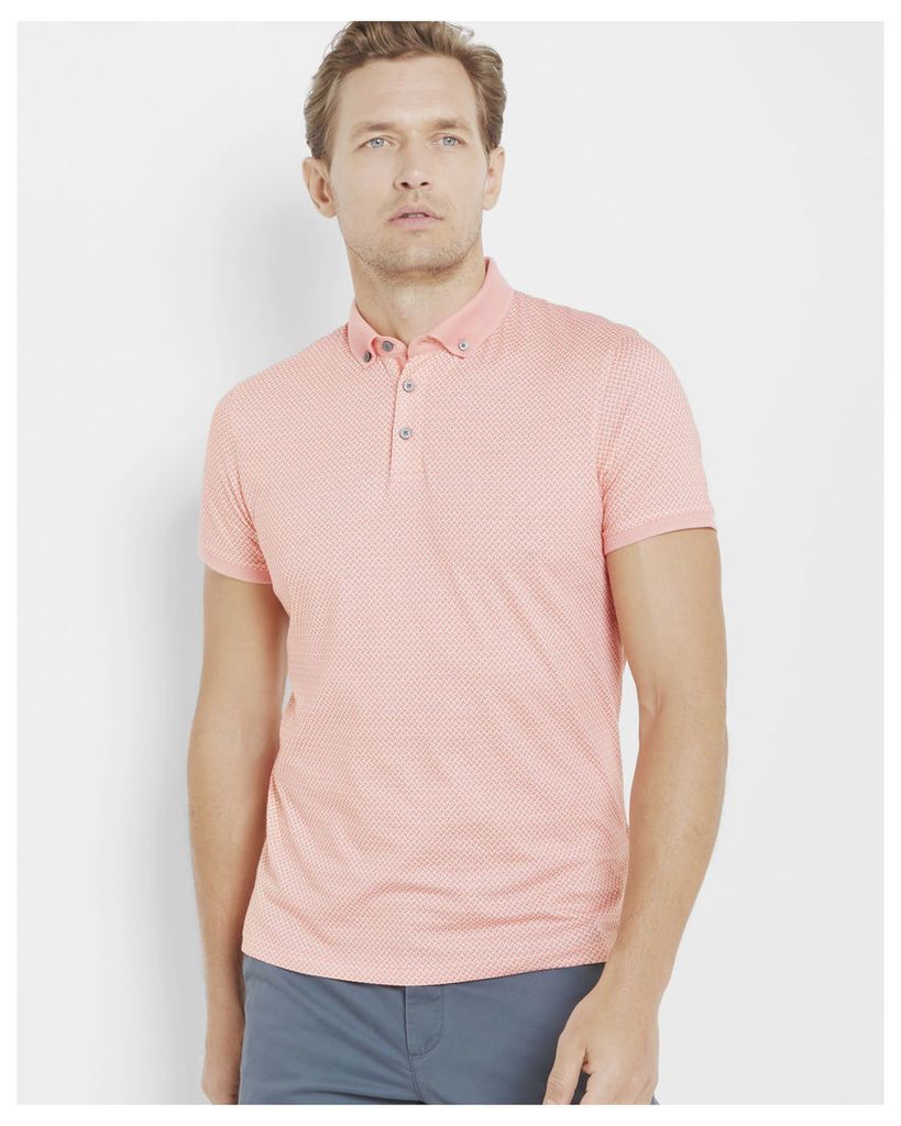 Ted Baker Rectangle geo print cotton polo shirt Coral