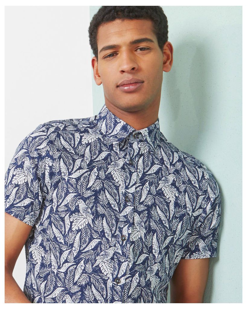 Ted Baker Leaf and bird print cotton shirt Navy