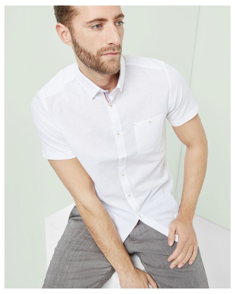 Ted Baker Short sleeved textured linen shirt White
