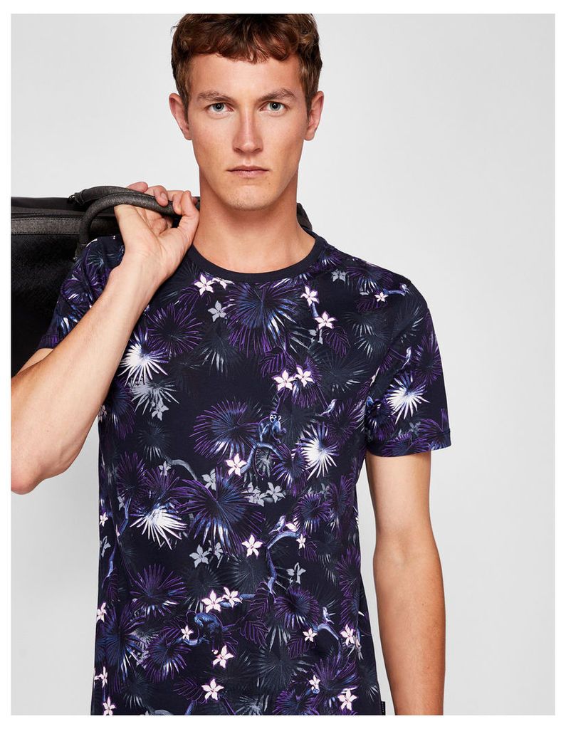Ted Baker Monkey and floral print cotton T-shirt Navy