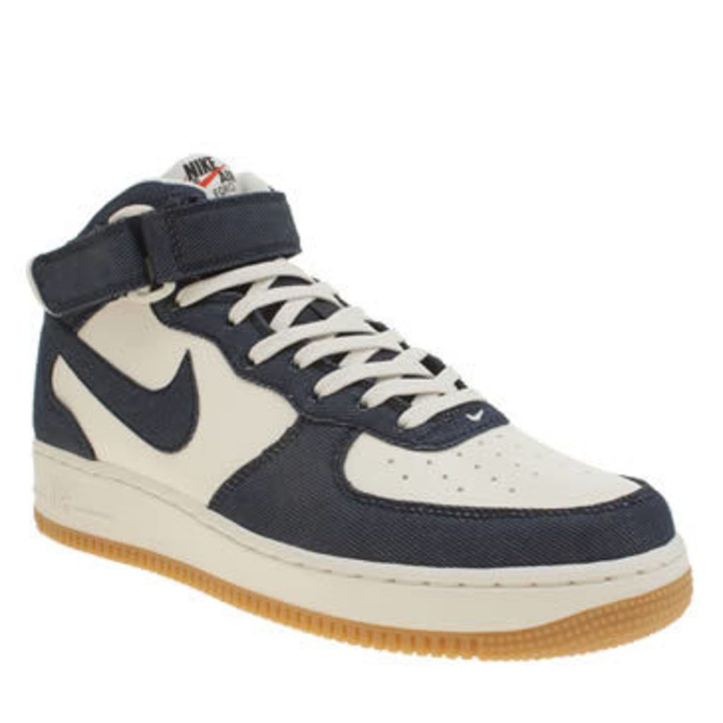 Nike White & Navy Air Force 1 Mid Trainers