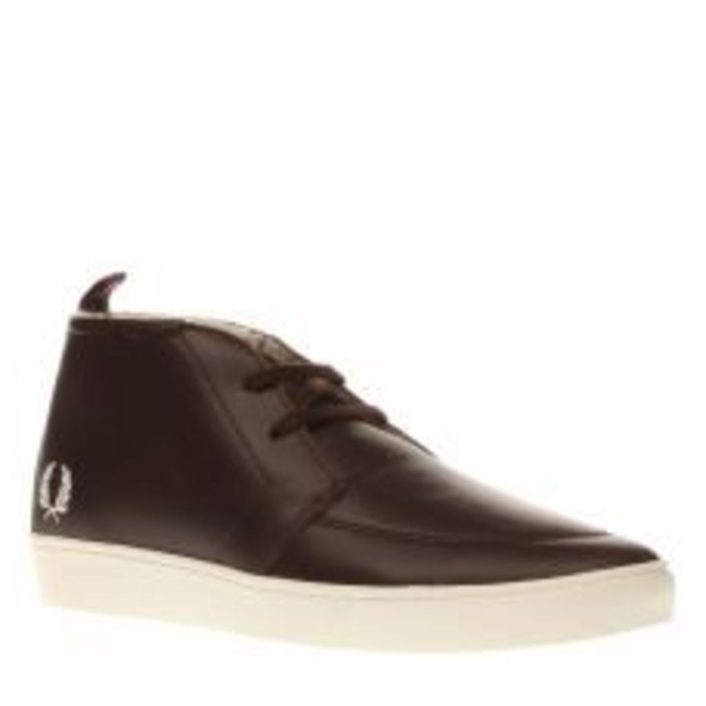 Fred Perry Dark Brown Shields Mid Leather Shearling Mens Trainers