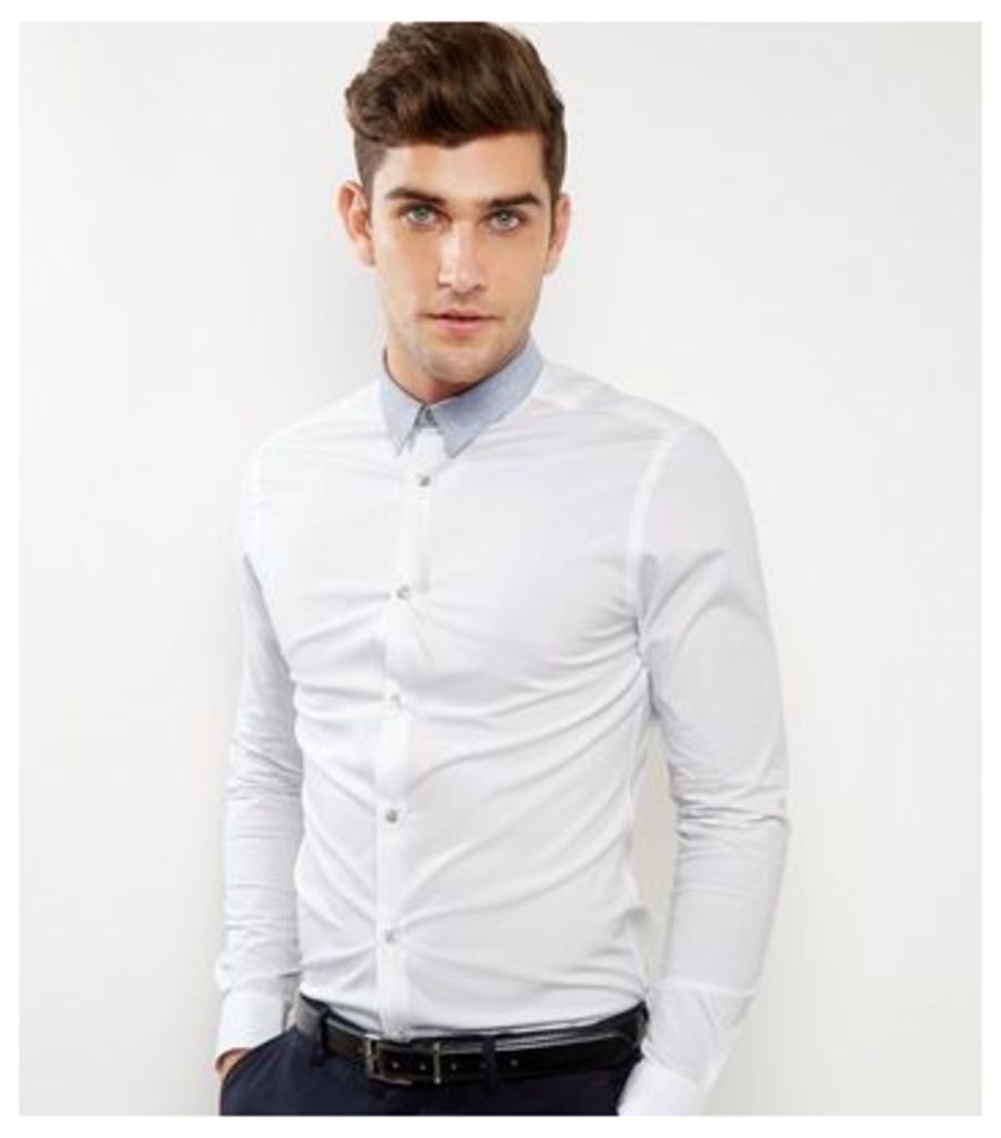 White Contrast Collar Long Sleeve Shirt