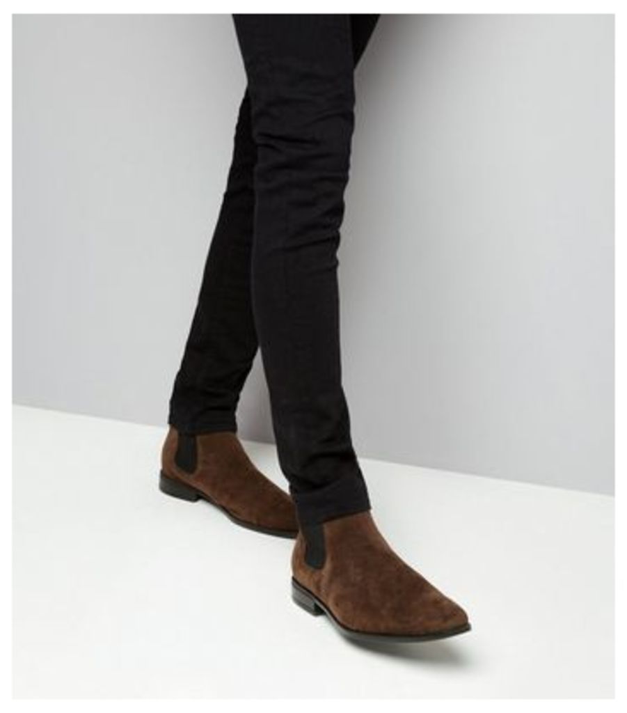 Brown Suedette Pointed Chelsea Boots New Look