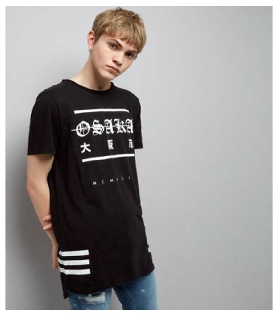 Black Osaka Print Longline T-Shirt